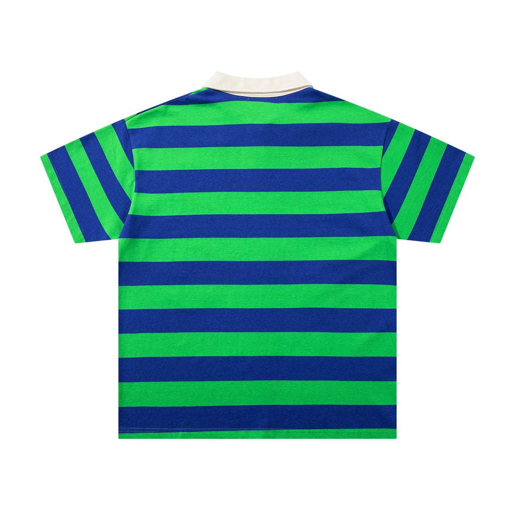 MAJESTIK Green/Blue Striped Skull Graphic Polo Shirt